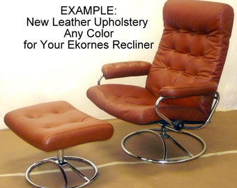 NEW Leather Cover / Upholstery / Casing in Any Color for 1970 style Ekornes Stressless (other styles available)