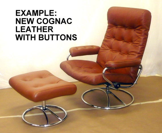 1970s Ekornes Stressless Leather Recliner Ottoman Scandinavian