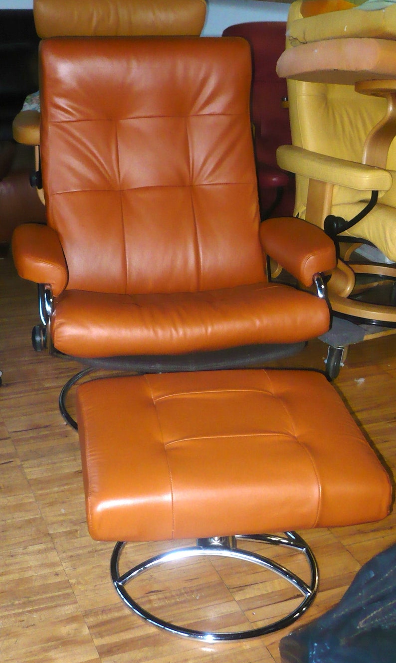Vintage Ekornes Stressless Leather Swivel Recliner Ottoman Etsy