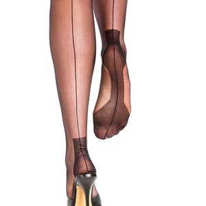 Premier Hosiery Fully Fashioned Black Havana Heel Seam Stockings 15 DENIER