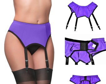 Premier Lingerie Purple '4 Strap' Lycra Panel Suspender / Garter Belt for Stockings (PL6)