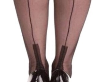 Black BACKSEAM Point heel TIGHTS Seam Seamed Tights 1940's Style Cuban medium Black BACKSEAM Point heel TIGHTS Seam Seamed Tights 1940's Style Cuban medium