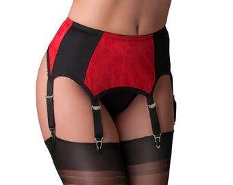 Retro Style 6 Strap Suspender Belt with Side Fastening in Black or White Size S-XXL 