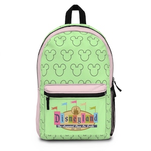 Disneyland Green & Pink Backpack, Disney Backpack, Mickey Mouse Backpack, Disney Bag, Mickey Bag, School Backpack, Disneyland Gift