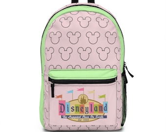Disneyland Pink & Green Backpack, Disney Backpack, Mickey Mouse Backpack, Disney Bag, Mickey Bag, School Backpack, Disneyland Gift