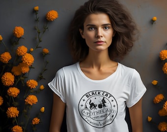 Black Cat Apothecary Shirt, Witch T-Shirt, Halloween Shirt, Women's Halloween Shirt, Witch Shirt, Halloween Tee, Black Cat T Shirt