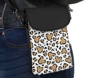 Disney Mickey Leopard Print Crossbody Phone Wallet Purse, Leopard Print Crossbody, Disney Purse, Mickey Mouse Purse, Mickey Crossbody Purse