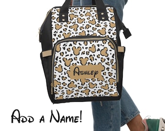 Disney Mickey Leopard Print Diaper Backpack, Disney Diaper Bag, Disney Vacation Bag, Toddler Diaper Bag, Large Diaper Backpack, Leopard Bag