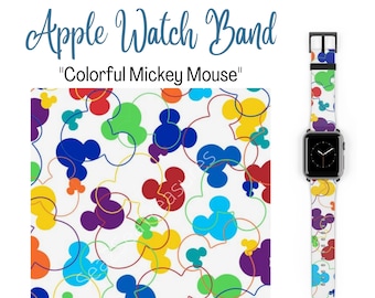 Disney Colorful Mickey Vegan Leather Apple Watch Band, Disney Watch Band, Apple Watch Band, Disney Apple Watch, Disney Mickey Watch Band