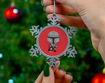 Star Wars The Mandalorian Pewter Snowflake Ornament, Star Wars Ornament, Mandalorian Ornament, Disney Star Wars Ornament, Bounty Hunter