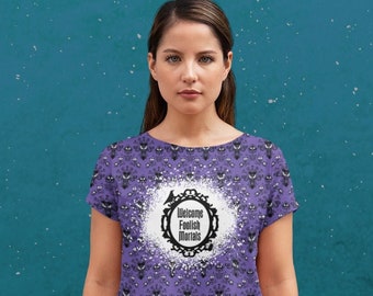 Disney Haunted Mansion Welcome Foolish Mortals Crop Tee Shirt, Ghost Shirt, Disney Shirt, Haunted Mansion Shirt, Disney Women's Crop Shirt