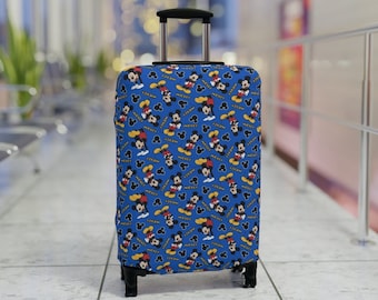 Disney Mickey Mouse on Blue Luggage Cover, Disney Vacation, Travel Suitcase Cover, Mickey Mouse Suitcase Cover, Disney Mickey Luggage Cover