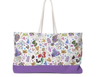 Disney Best Day Ever Weekender Bag, Disney Vacation Bag, Little Mermaid Ariel, Cinderella's Castle, Tinkerbell, Beauty and the Beast, Mickey