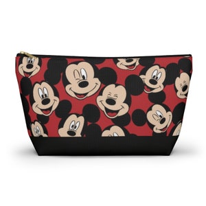 Disney Mickey Faces Accessory Pouch w/ T-bottom, Mickey Makeup Bag, Disney Cosmetic Bag, Mickey Mouse Travel Pouch, Disney Vacation Bag