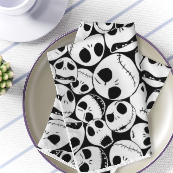 SET of 4 Jack Skellington Napkins, Nightmare Before Christmas Napkins, Halloween Decorations, Jack Skellington Dining Room, Skull Napkins