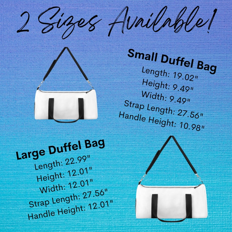 Puede incluir: Dos bolsas de viaje blancas con correas y asas negras. La bolsa m&aacute;s grande mide 58,4 cm de largo, 30,5 cm de alto y 30,5 cm de ancho. La bolsa m&aacute;s peque&ntilde;a mide 48,3 cm de largo, 24,1 cm de alto y 24,1 cm de ancho. Ambas bolsas tienen una longitud de correa de 70 cm.