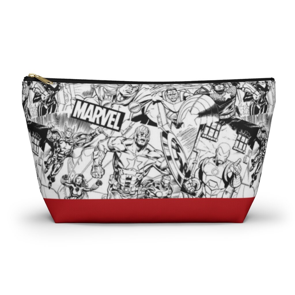 Mar vel Comics Accessory Pouch w T-bottom, Mar vel Cosmetic Bag, Mar vel A vengers Bag, Hu lk, Captain America, Th or, Black Widow, Iron Man