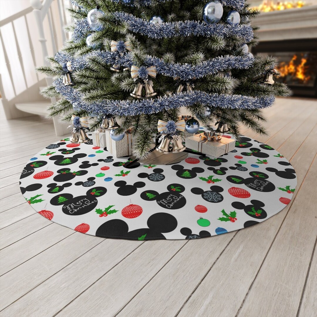 Disney Ornaments Round Tree Skirt, Disney Christmas Skirt, Mickey Tree
