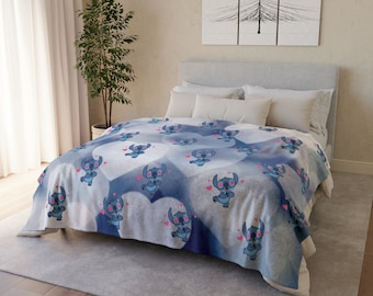 SOFT Disney Stitch Valentine's Day Minky Blanket, Disney Blanket, Valentine's Fleece Blanket, Stitch Blanket, Lilo and Stitch Minky Blanket