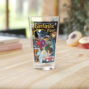 Vintage Mar vel Fantastic Four Comics Pint Glass, Mar vel Glass, Comics Pint Glass Gift, Mister Fantastic, Invisible Woman, Human Torch