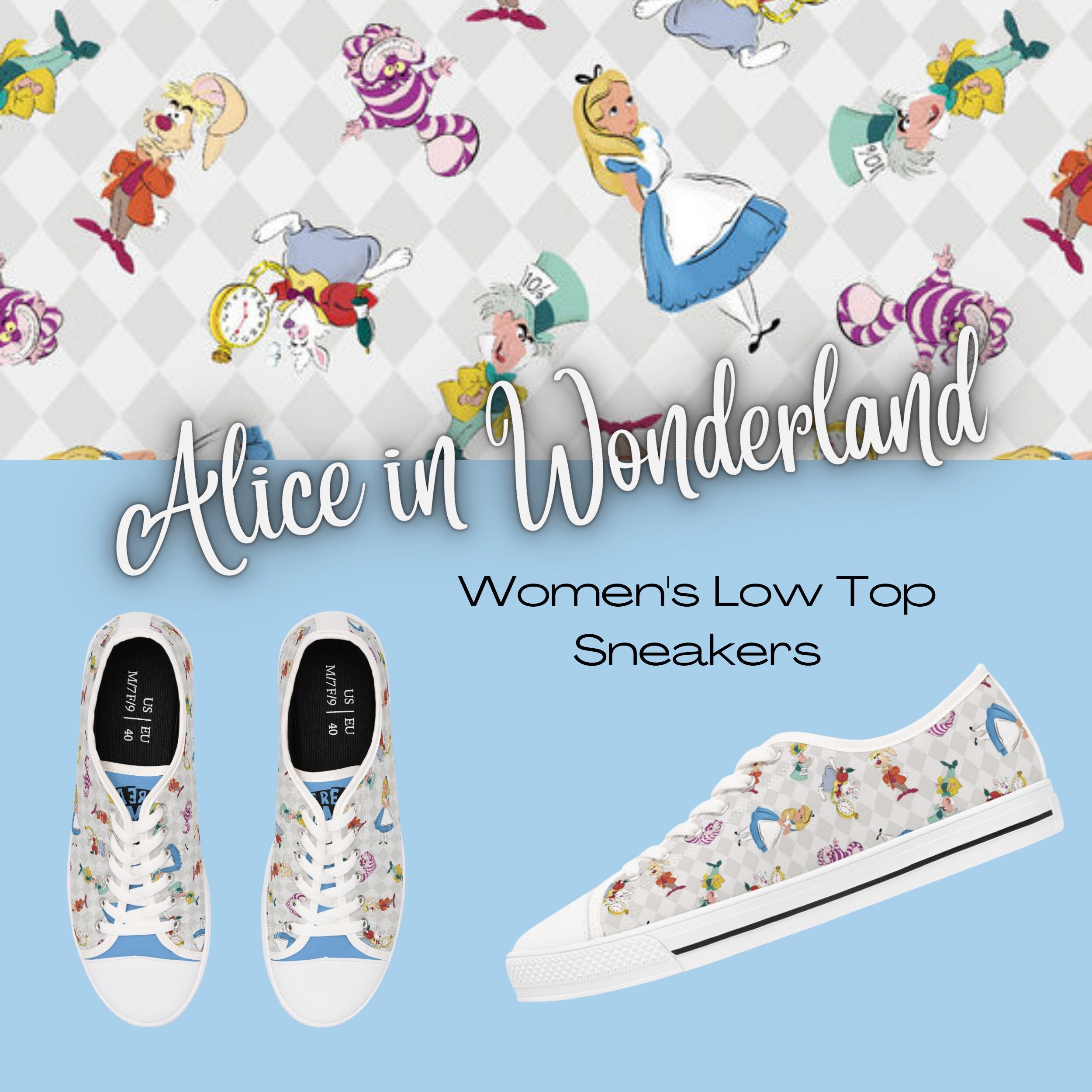 Discover Disney Alice in Wonderland Women's Low Top Sneakers, Cheshire Cat Shoes