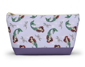 Disney Little Mermaid Accessory Pouch w/ T-bottom, Ariel Makeup Bag, Disney Cosmetic Bag, Disney Little Mermaid Travel Pouch, Ariel Bag