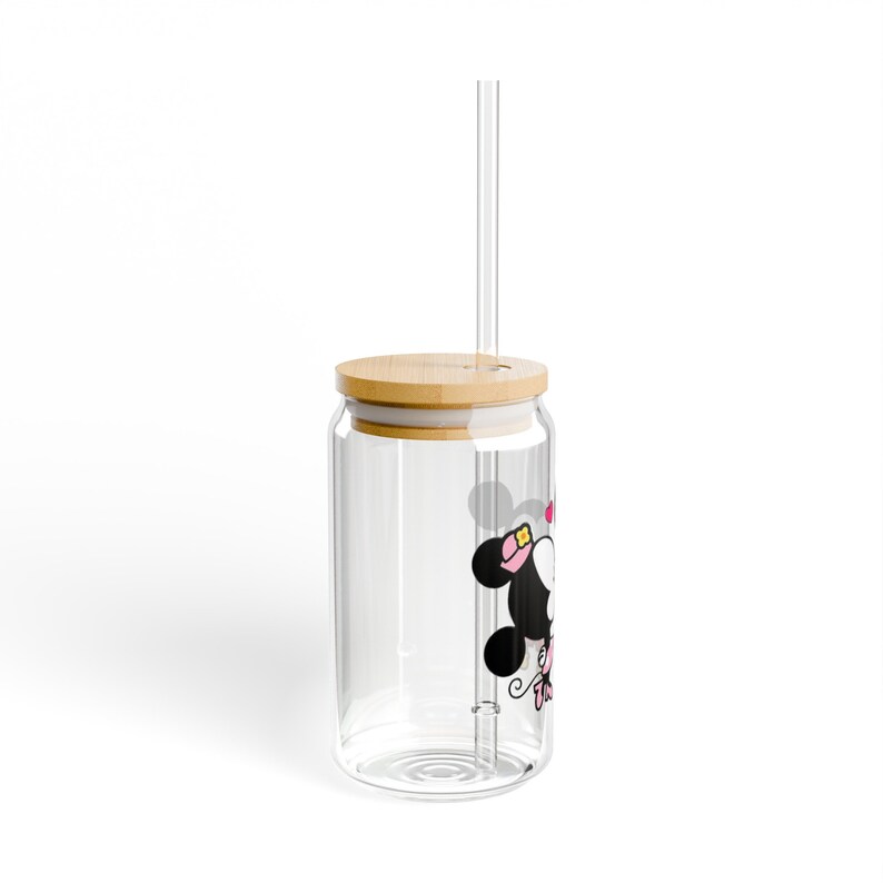 Disney Mickey and Minnie Sipper Glass with Bamboo Lid & Straw, 16oz Glass Tumbler, Mickey Mouse Tumbler, Disney Cup, Minnie Mouse Tumbler image 5