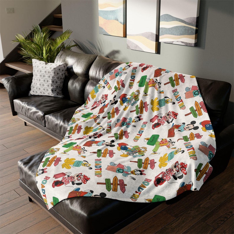 SOFT Disney Roadtrip Minky Blanket, Mickey Mouse Blanket, Minnie Mouse Blanket, Soft Disney Blanket, Donald Duck, Daisy Duck, Pluto, Goofy 60" × 80"