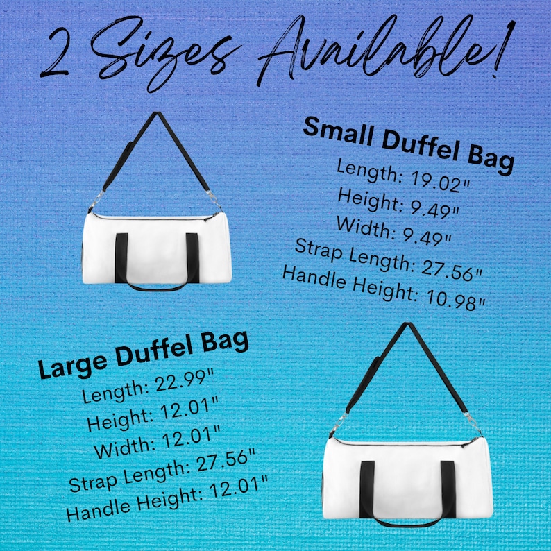 Puede incluir: Dos bolsas de viaje blancas con correas y asas negras. La bolsa m&aacute;s grande mide 58,4 cm de largo, 30,5 cm de alto y 30,5 cm de ancho. La bolsa m&aacute;s peque&ntilde;a mide 48,3 cm de largo, 24,1 cm de alto y 24,1 cm de ancho. Ambas bolsas tienen una longitud de correa de 70 cm.