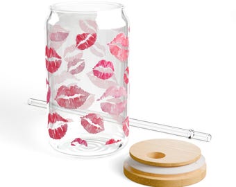 Hot Pink Lips 16oz Sipper Glass, Valentine's Day Kiss, Gift for Valentine, Lips Glass, Valentines Day Gift, Gift for Wife