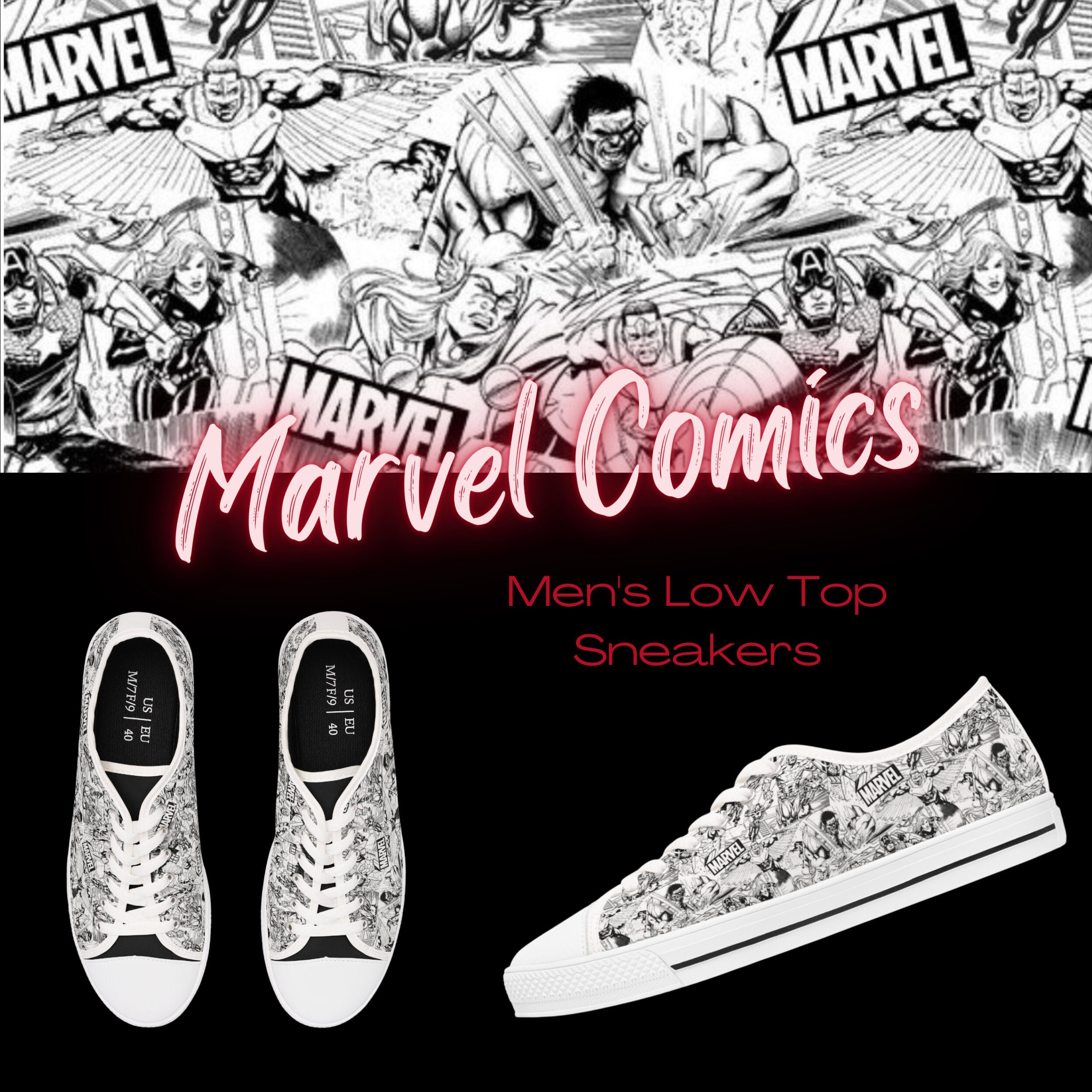 Converse Chuck Taylor Marvel Custom AllStar Low Tops Kids Size 1.5  Superhero