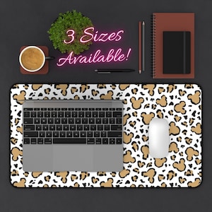 Disney Leopard Mickey Mouse Pattern Desk Mat, Disney Mouse Pad, Mickey Mouse Desk Pad, Disney Office, Disney Desk Mat, Mickey Mouse Office