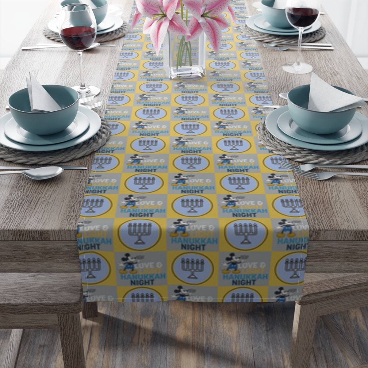 Disney Hanukkah Chanukah Table Runner Disney Tablecloth Mickey Mouse Dining Room Disney Dining Room Hanukkah Table Runner