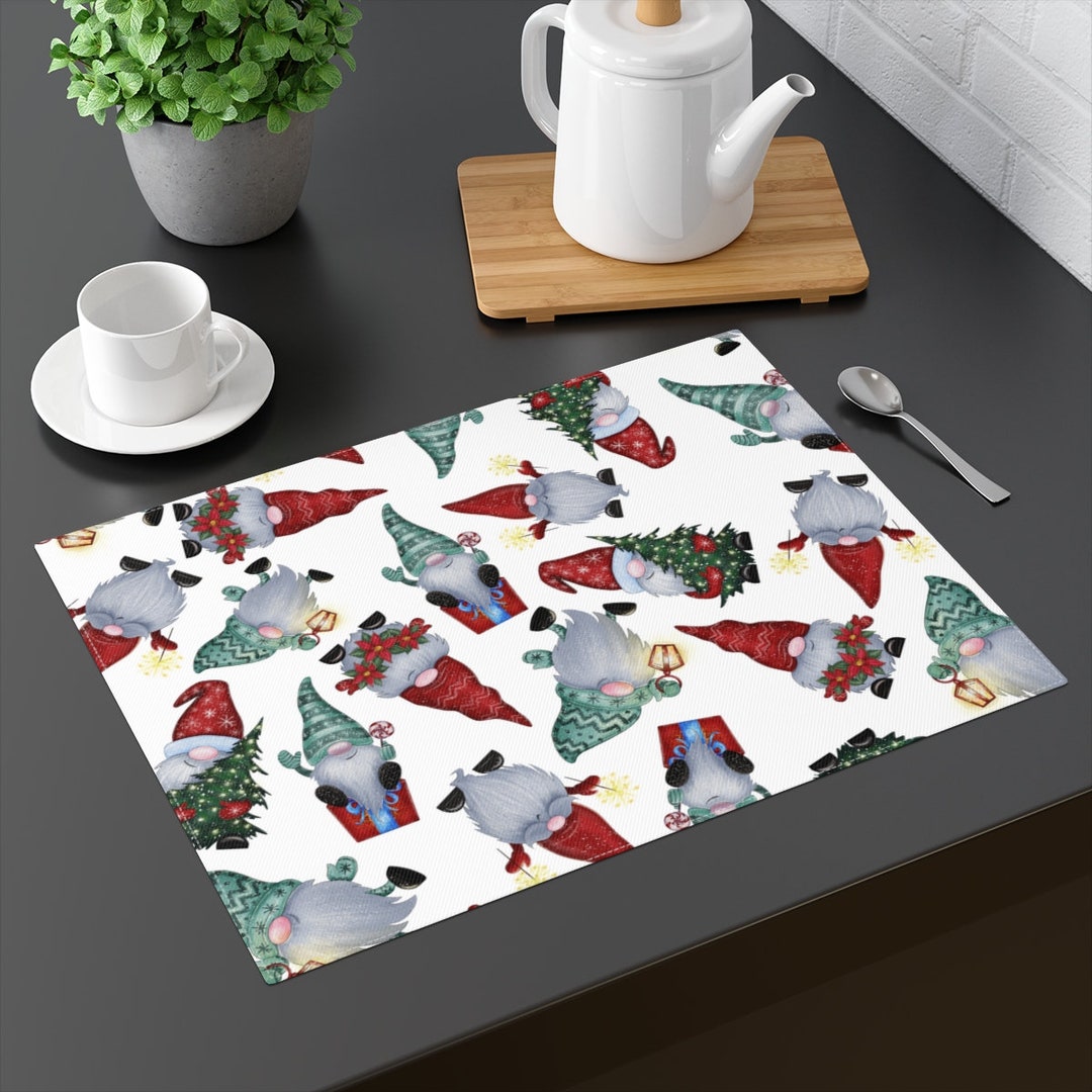 Christmas Gnomes Cotton Placemat, Christmas Placemat, Gnomes Décor
