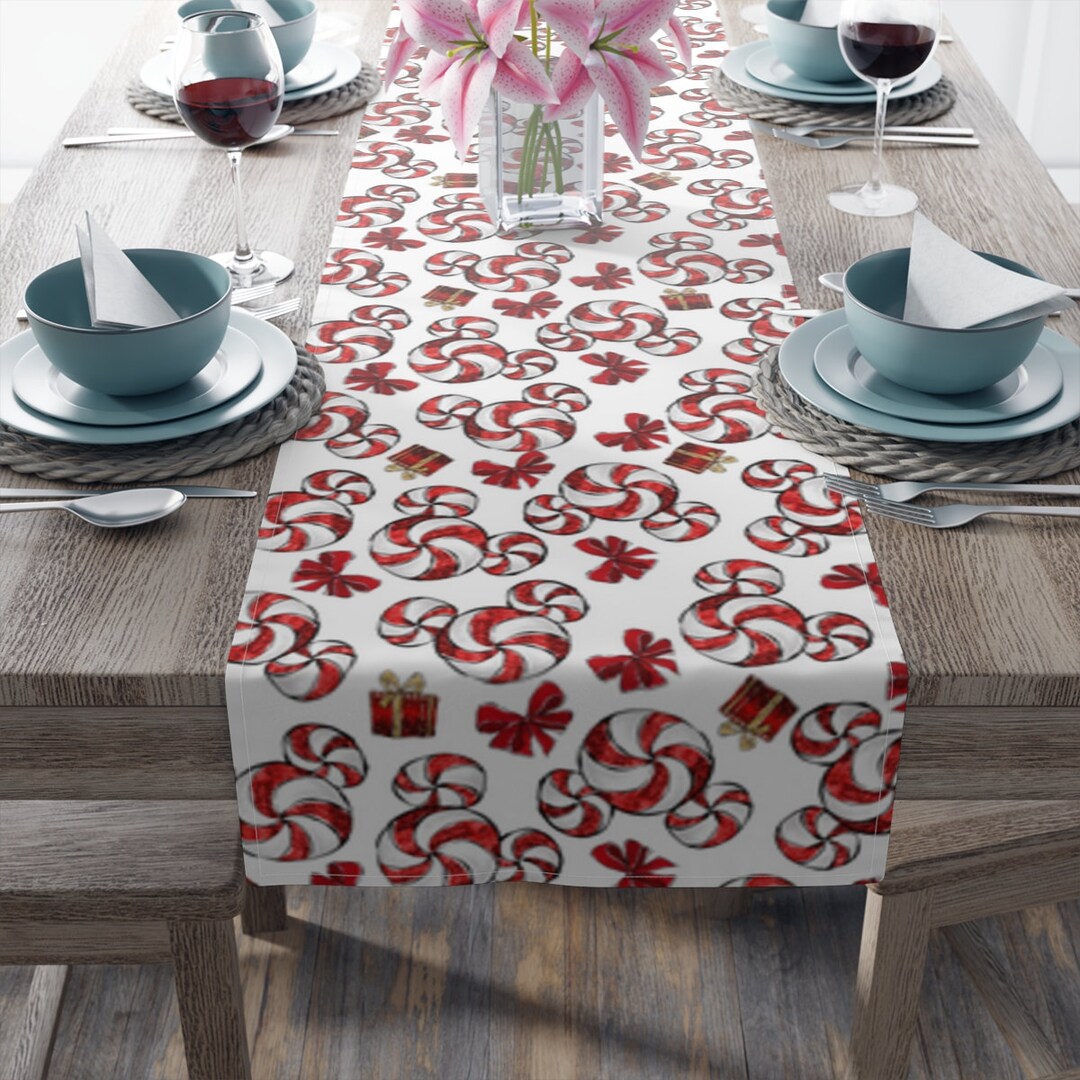 Disney Mickey Peppermints Cotton Table Runner, Disney Table Runner