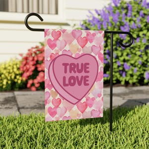 True Love Valentine&#39;s Day Garden Flag, Valentine&#39;s House Banner, Happy Valentine&#39;s Day Flag, Gift for Valentine, Valentine Home Decor