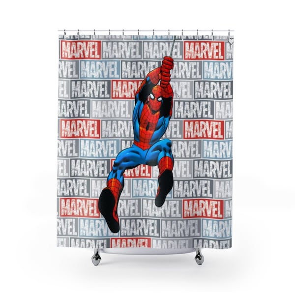 Mar vel Spider- Man Shower Curtain, Mar vel Bathroom, Mar vel Shower Curtain, Spider- Man Bathroom, Mar vel Comics, Superhero Shower Curtain