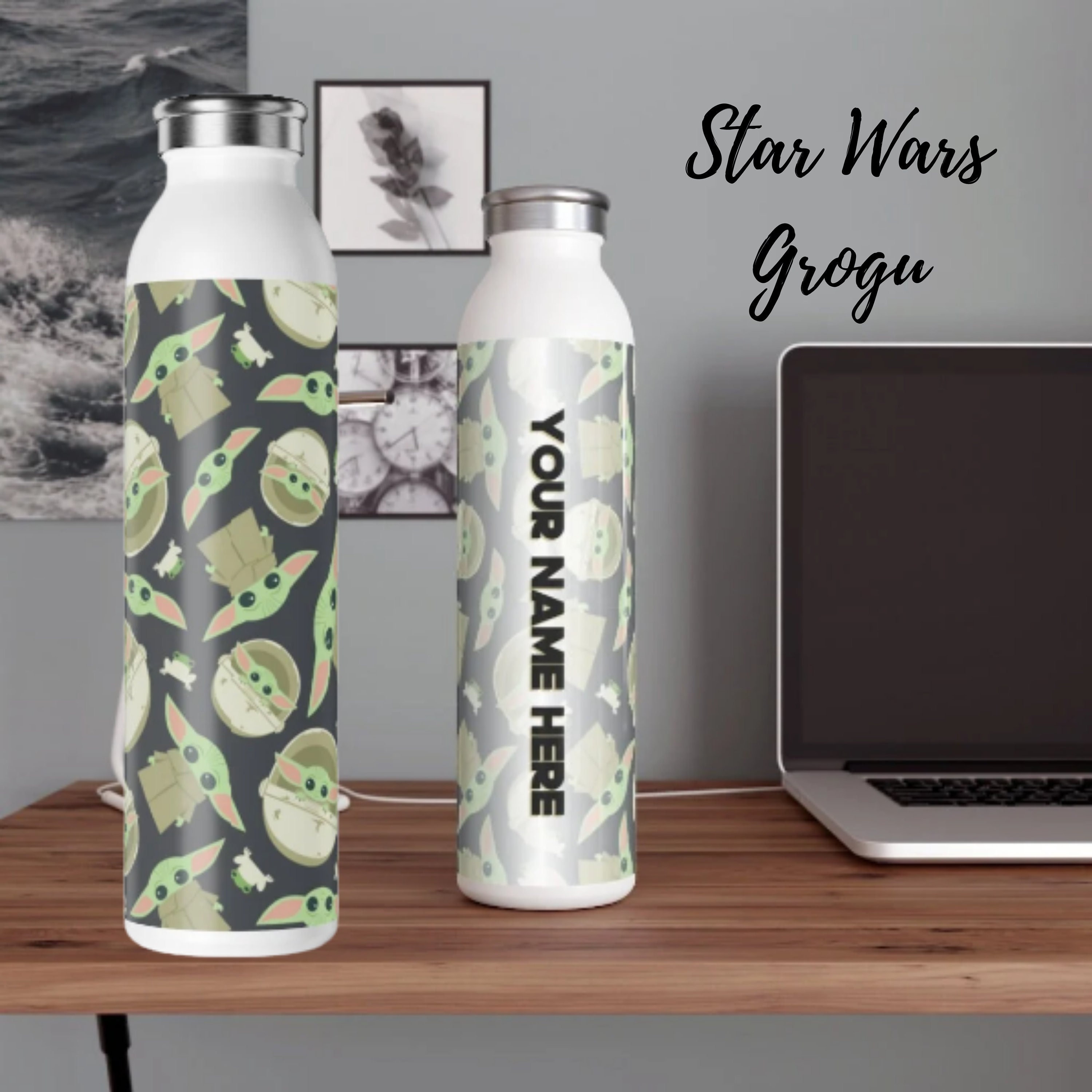 Star Wars The Mandalorian Grogu Checkers Stainless Steel Water Bottle -  White - 17 oz.