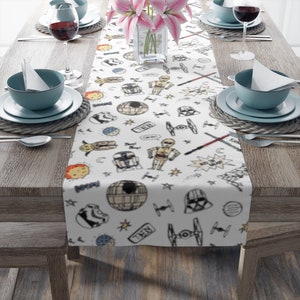 Star Wars Cartoons Cotton Table Runner, Darth Vader, Lightsaber, Stormtrooper, C3-PO, R2-D2, X-Wing, Tie Fighter, Star Wars Table Runner