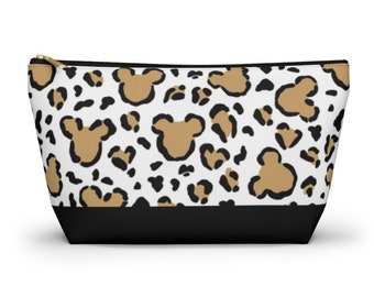 Bolsa de accesorios con estampado de leopardo de Mickey de Disney con base en T, bolsa de maquillaje de Disney, bolsa de cosméticos de leopardo, bolsa de viaje de Mickey, bolsa de Mickey de Disney