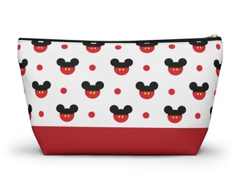 Disney Mickey Mouse Pattern Accessory Pouch w/ T-bottom, Disney Makeup Bag, Mickey Cosmetic Bag, Mickey Travel Pouch, Disney Vacation