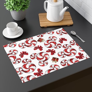 Disney Mickey Peppermints Cotton Placemat, Disney Placemat, Disney Mickey Décor, Holiday Placemat, Peppermint Placemat