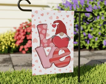Gnome Love Valentine's Day Garden Flag, Happy Valentine's Day Flag, Gnome Garden Flag, Valentines Flag, Gift for Valentine, Valentine Gift