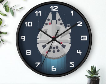 Reloj de madera del Halcón Milenario de Star Wars, reloj de Star Wars, regalo de Star Wars, decoración del Halcón Milenario, reloj de oficina, reloj de dormitorio, reloj de sala de estar