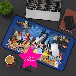 Disney Characters Collage Desk Mat, Disney Mouse Pad, Aladdin Office, Disney Office, Maleficent Desk Pad, Disney Mat, Disney Princesses