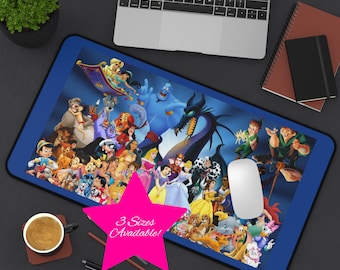 Tapete de escritorio con collage de personajes de Disney, alfombrilla de ratón de Disney, escritorio de Aladdin, escritorio de Disney, tapete de escritorio de Maléfica, tapete de Disney, princesas de Disney
