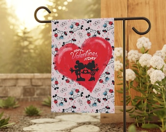 Disney Mickey and Minnie Mouse Valentine's Day Garden Flag, Disney House Banner, Happy Valentine's Day Flag, Mickey Garden Flag, Minnie Flag
