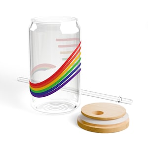 Rainbow Sipper Glass with Bamboo Lid & Straw, 16oz Glass Tumbler, Pride Tumbler, Rainbow Cup, Pride Month Tumber, Glass Jar