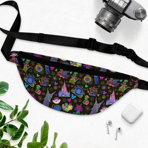 Disney Main Street Electrical Parade (Black) Fanny Pack, Disney Fanny Pack, Disney Bag, Theme Park Fanny Pack, Pete&#39;s Dragon, Cheshire Cat