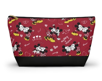 Mickey and Minnie in Love Accessory Pouch w/ T-bottom, Disney Makeup Bag, Minnie Cosmetic Bag, Mickey Travel Pouch, Disney Bag, Mickey Gift